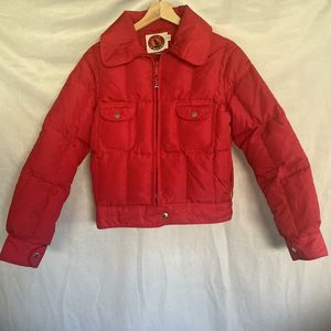 Vintage Mountain Goat jacket down puffer Large Red 1980s Women White Stag Coat